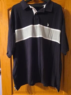 4XL U.S. Polo Assn. Black Polo with Gray Stripe